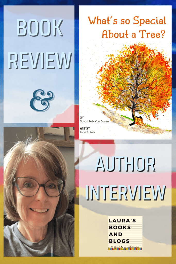 Graphic for interview and book review featuring author Susan Van Dusen